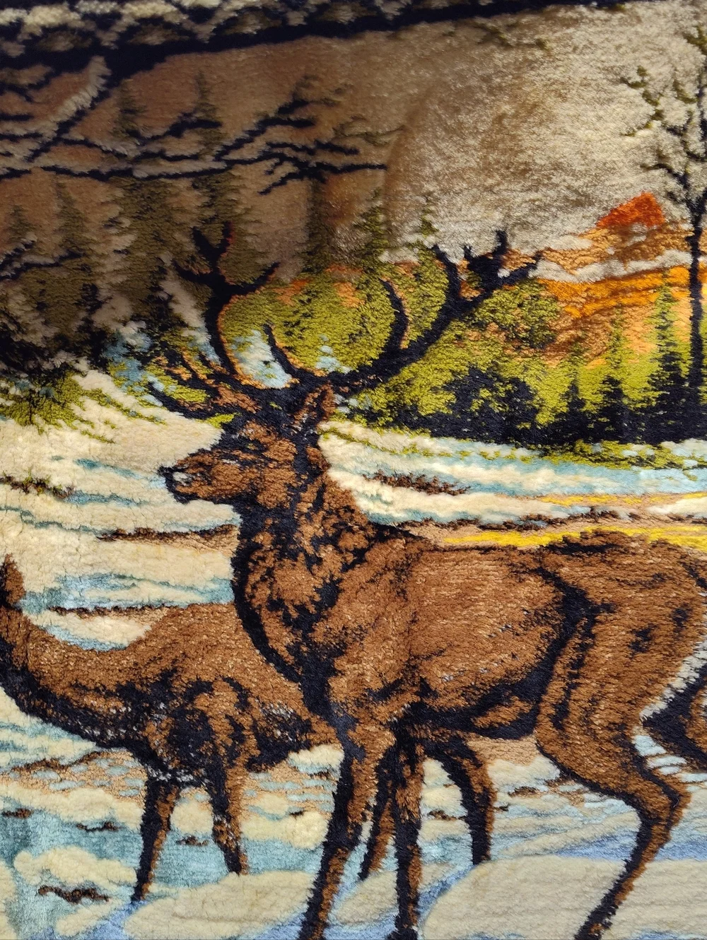 Deer Woodland Tapestry Panel - Brown, Green, Cream Made In Italy